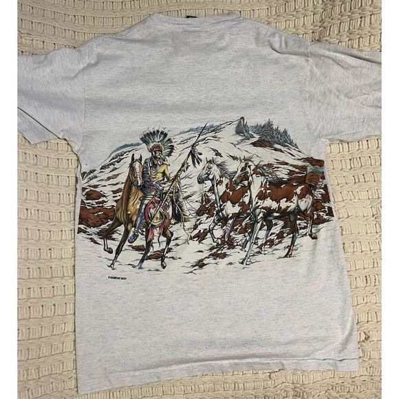 VTG 90’s Habitat XCIV Tshirt American Indians & Horses double sided single stitc - Picture 5 of 5